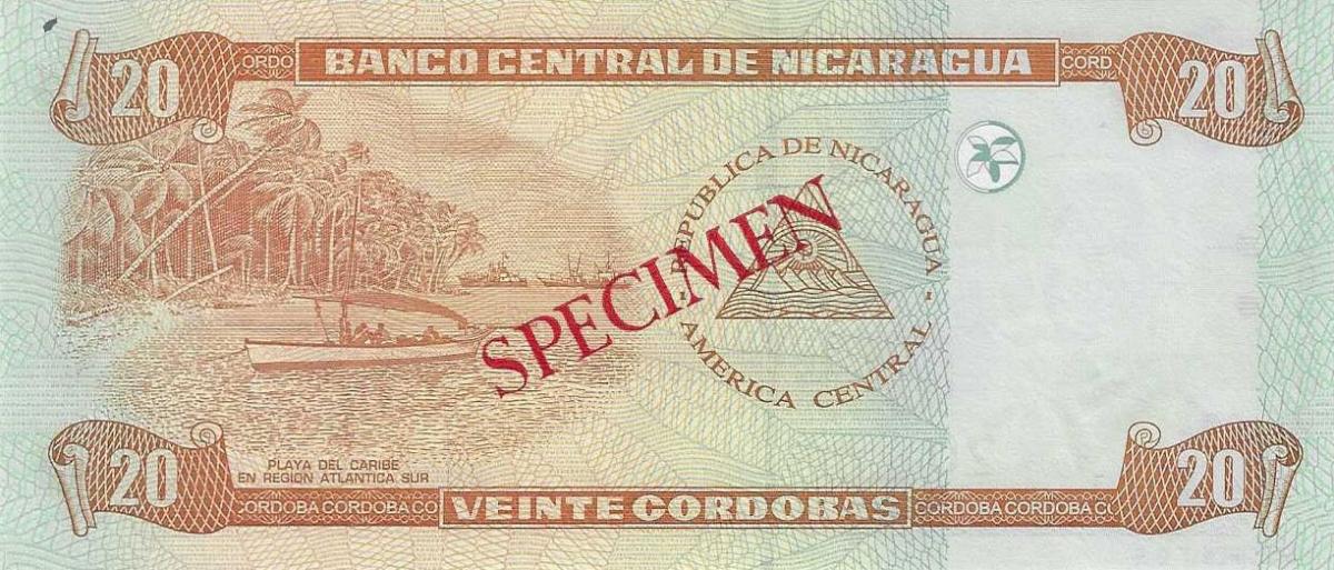 Back of Nicaragua p197s: 20 Cordobas from 2006