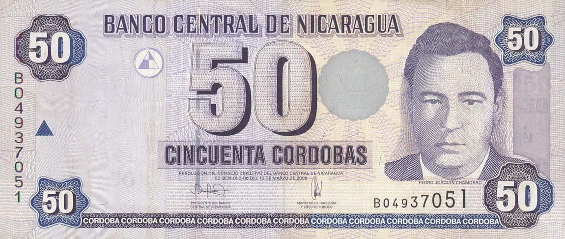 Front of Nicaragua p198: 50 Cordobas from 2006