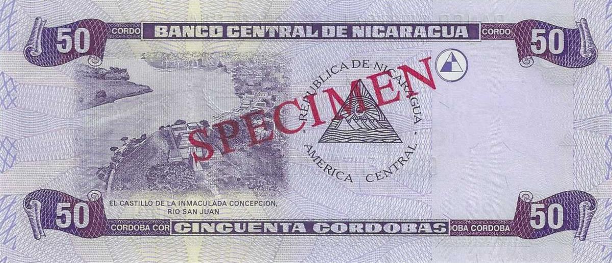 Back of Nicaragua p198s: 50 Cordobas from 2006