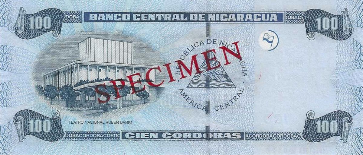 Back of Nicaragua p199s: 100 Cordobas from 2006