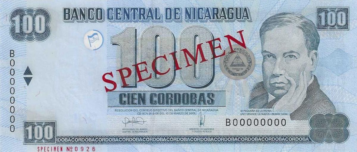 Front of Nicaragua p199s: 100 Cordobas from 2006