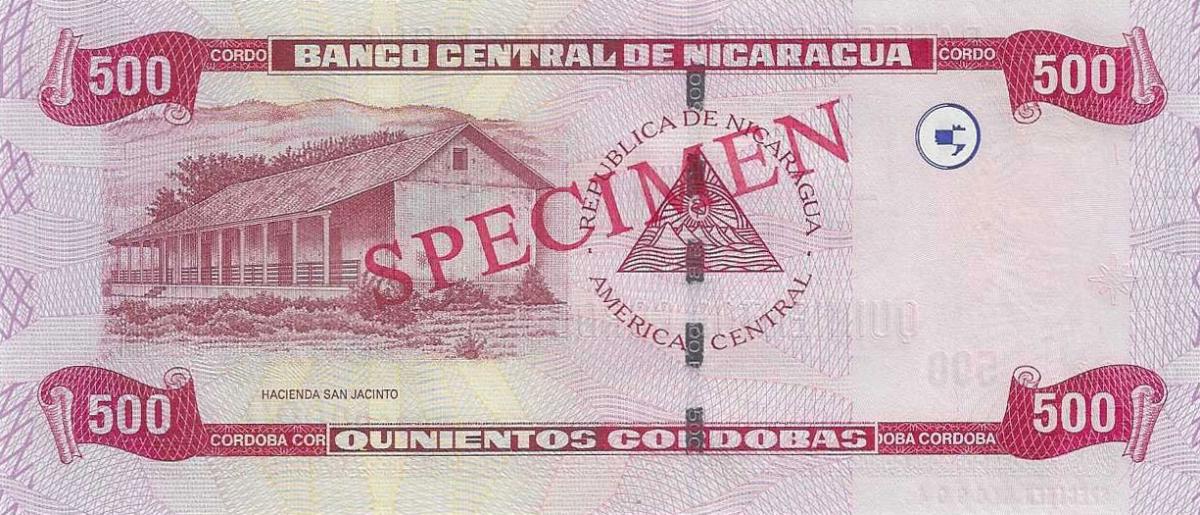 Back of Nicaragua p200s: 500 Cordobas from 2006
