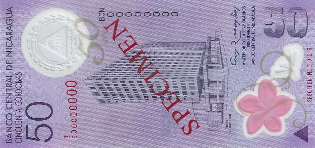 Front of Nicaragua p207s: 50 Cordobas from 2010