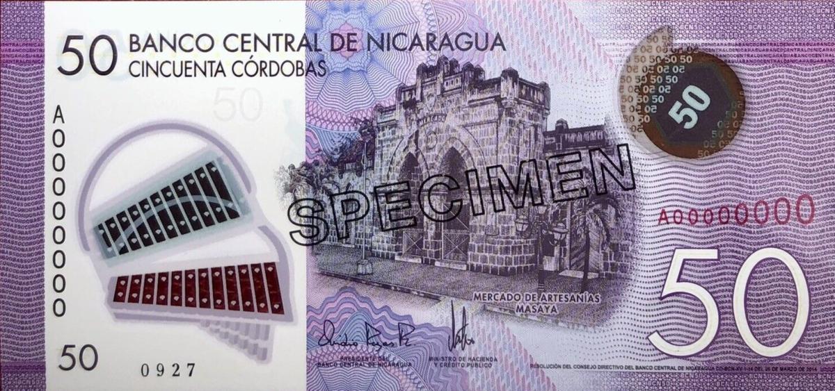 Front of Nicaragua p211s: 50 Cordobas from 2014