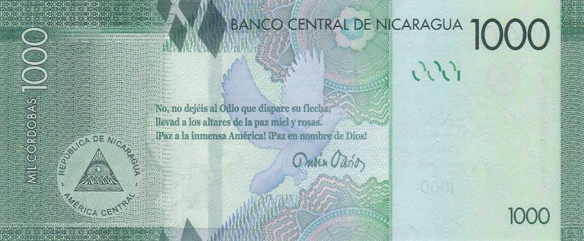 Back of Nicaragua p216a: 1000 Cordobas from 2016