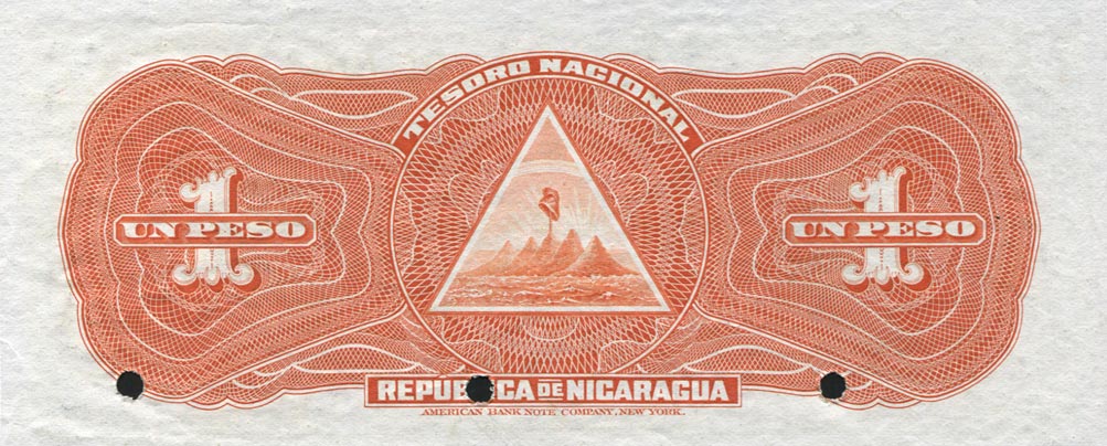 Back of Nicaragua p44s: 1 Peso from 1910