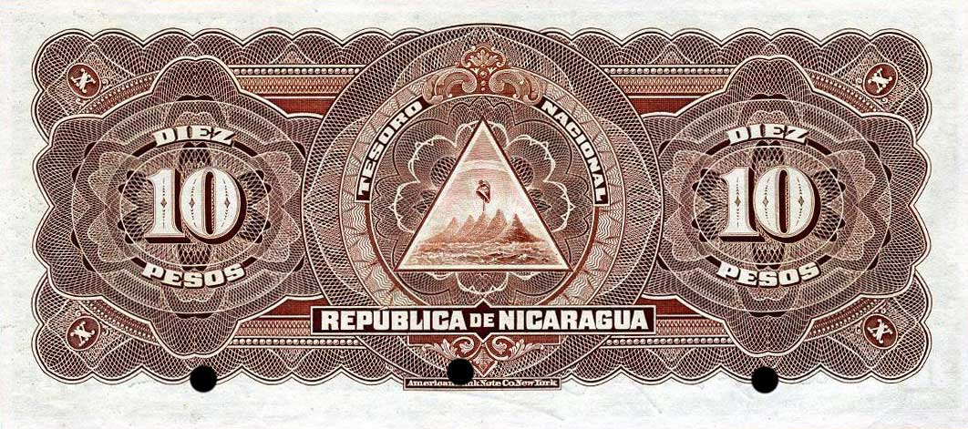 Back of Nicaragua p46s: 10 Pesos from 1910