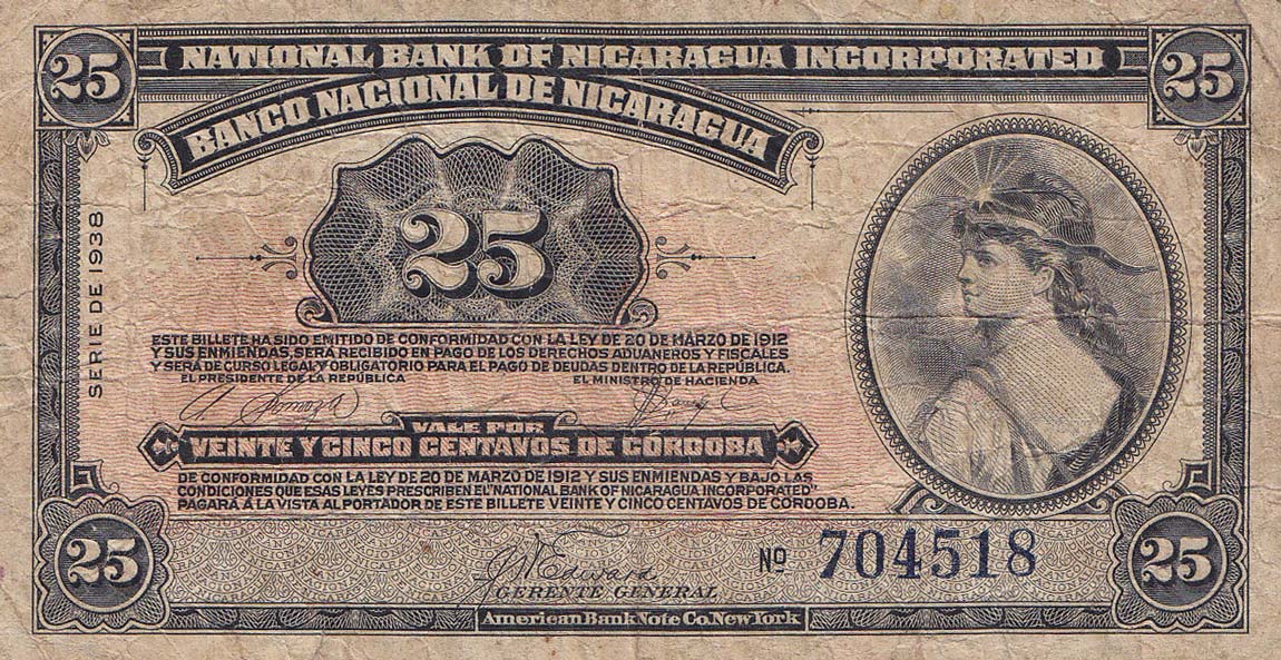 Front of Nicaragua p53a: 25 Centavos from 1914