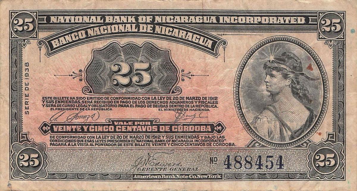 Front of Nicaragua p53b: 25 Centavos from 1918