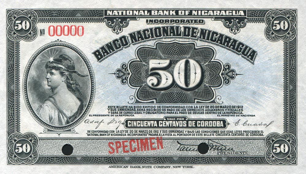 Front of Nicaragua p54s: 50 Centavos from 1912