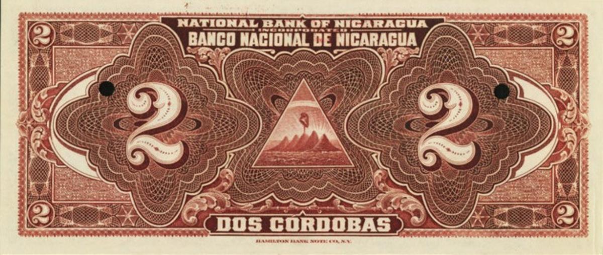 Back of Nicaragua p56s: 2 Cordobas from 1912