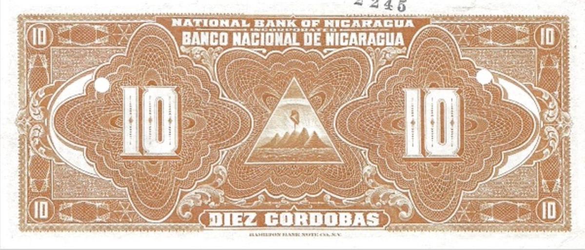 Back of Nicaragua p58s: 10 Cordobas from 1912
