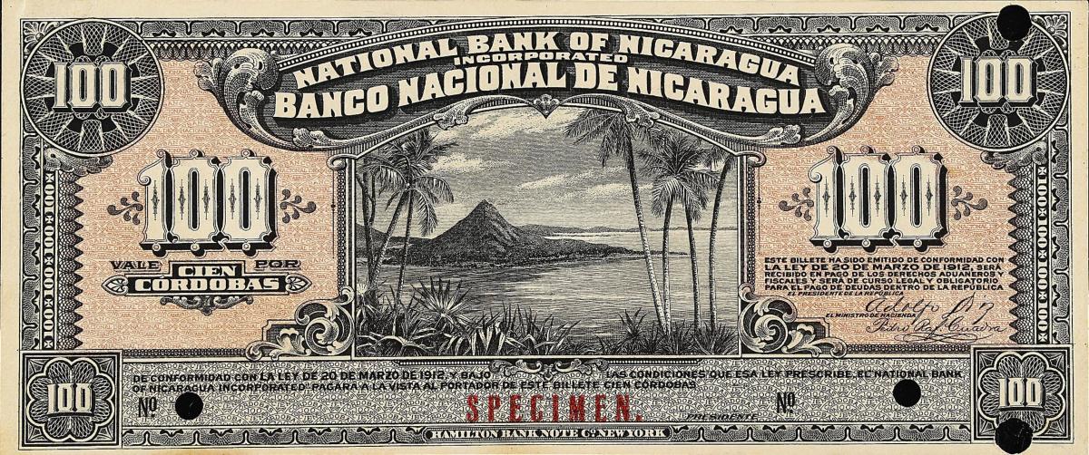 Front of Nicaragua p61s: 100 Cordobas from 1912