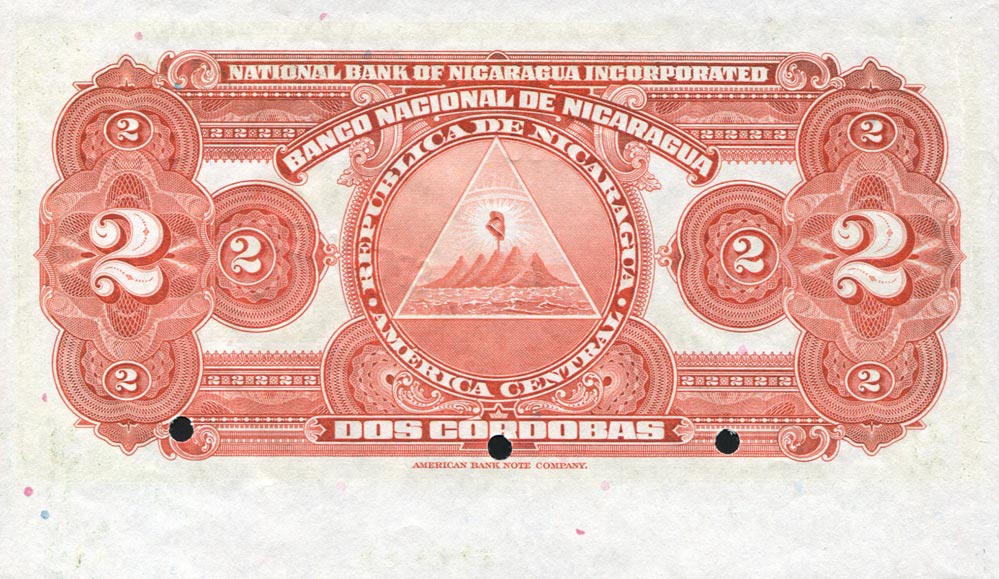 Back of Nicaragua p64s: 2 Cordobas from 1939