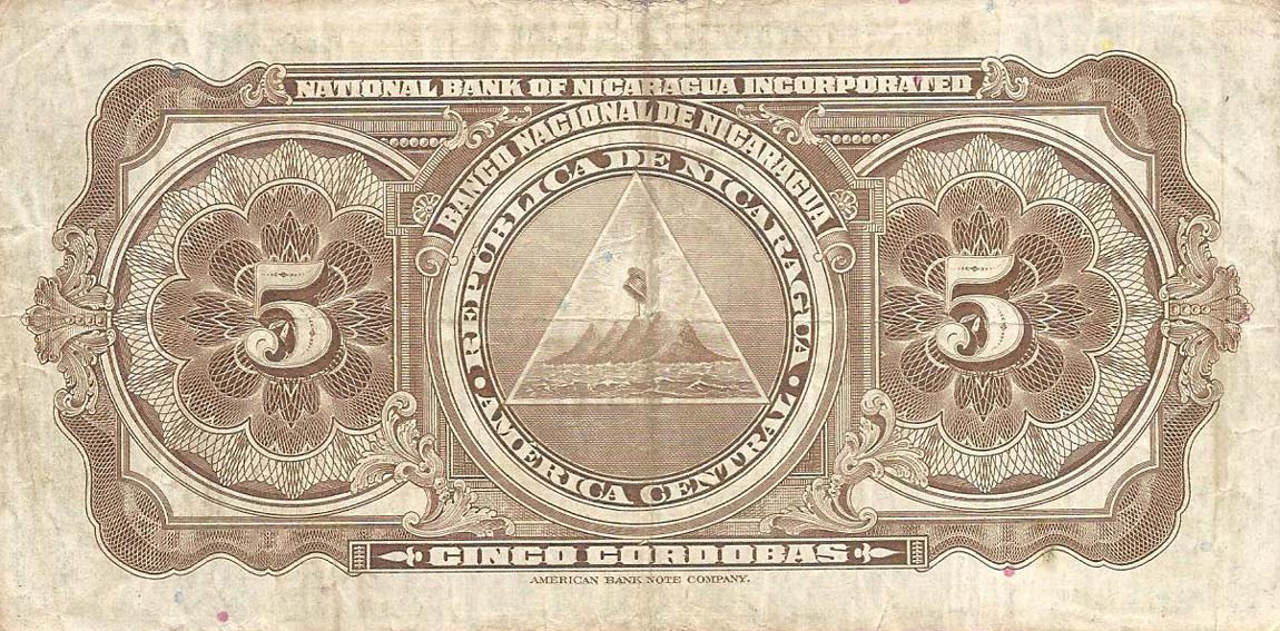 Back of Nicaragua p65b: 5 Cordobas from 1938