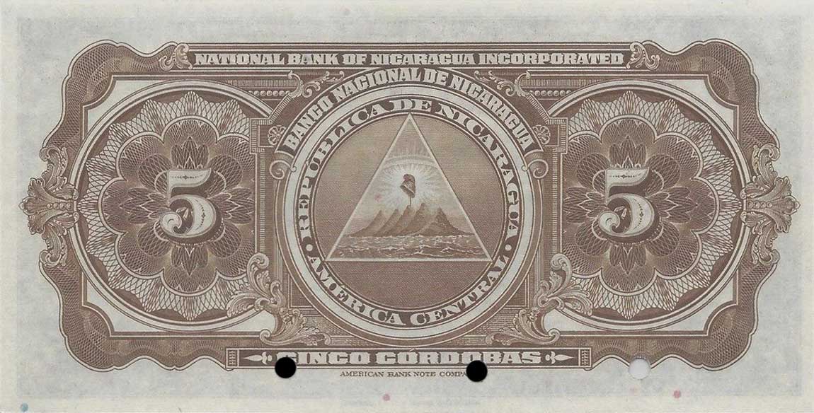 Back of Nicaragua p65s1: 5 Cordobas from 1927