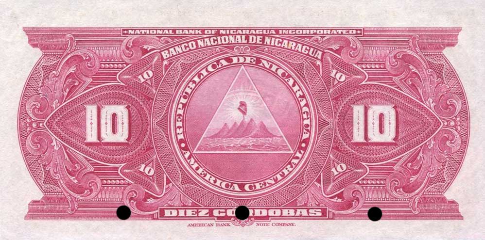 Back of Nicaragua p66s1: 10 Cordobas from 1929