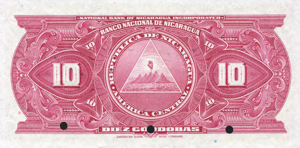 Back of Nicaragua p66s2: 10 Cordobas from 1938