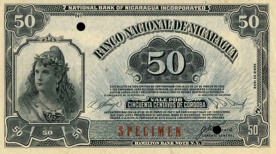 Front of Nicaragua p81s: 50 Centavos from 1938