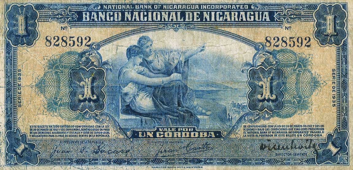 Front of Nicaragua p82a: 1 Cordoba from 1935