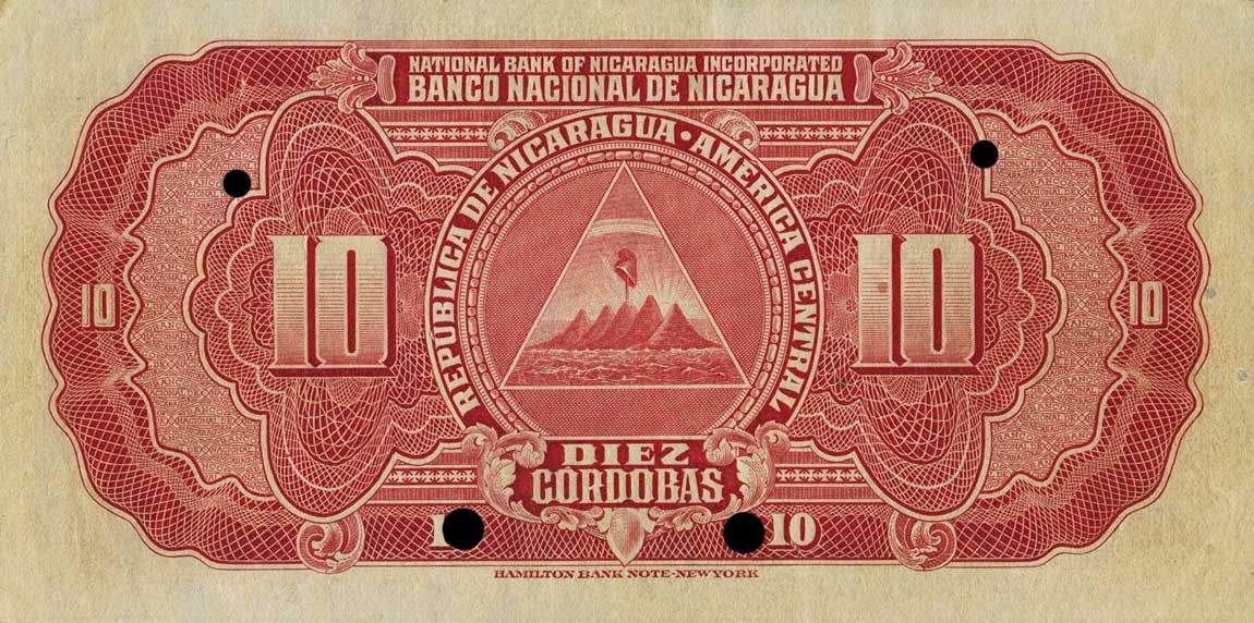 Back of Nicaragua p84s: 10 Cordobas from 1935