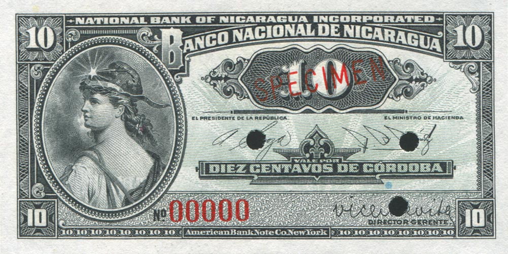 Front of Nicaragua p85s: 10 Centavos from 1937
