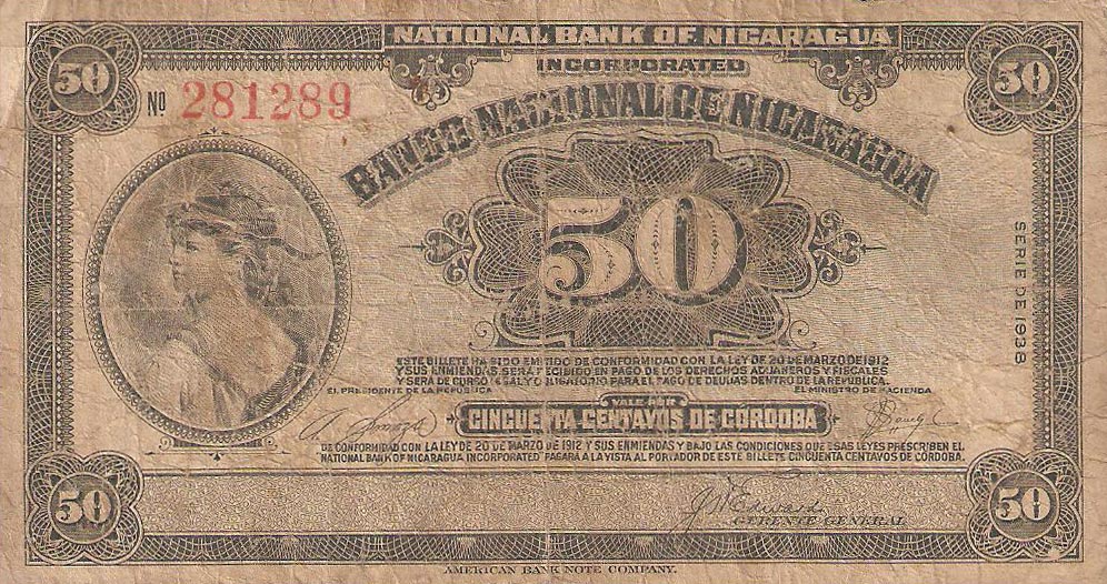Front of Nicaragua p89a: 50 Centavos from 1938