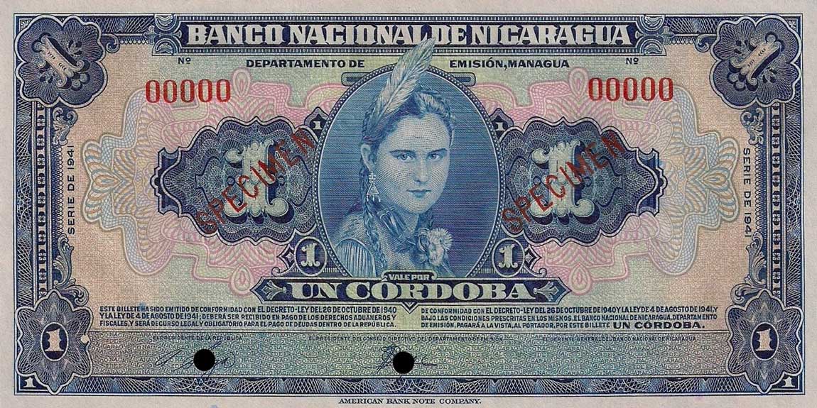 Front of Nicaragua p90s1: 1 Cordoba from 1941