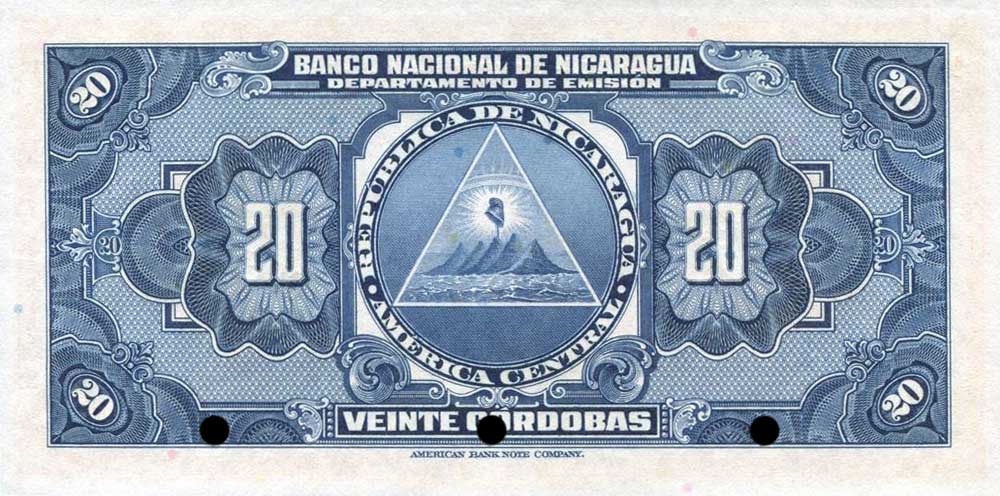 Back of Nicaragua p95s1: 20 Cordobas from 1942