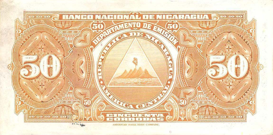 Back of Nicaragua p96b: 50 Cordobas from 1945