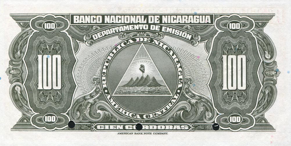 Back of Nicaragua p97s: 100 Cordobas from 1941