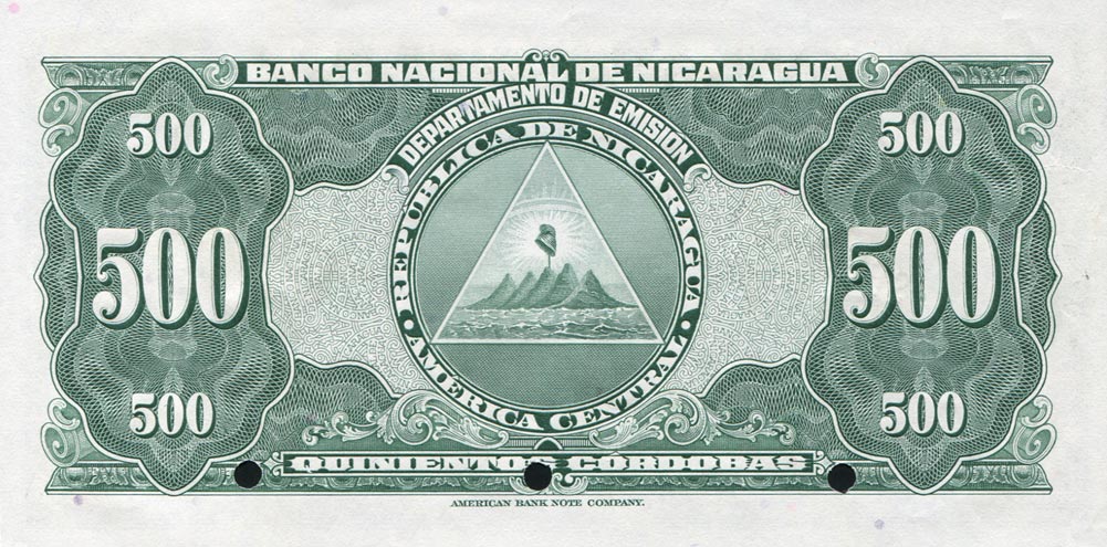 Back of Nicaragua p98s: 500 Cordobas from 1945