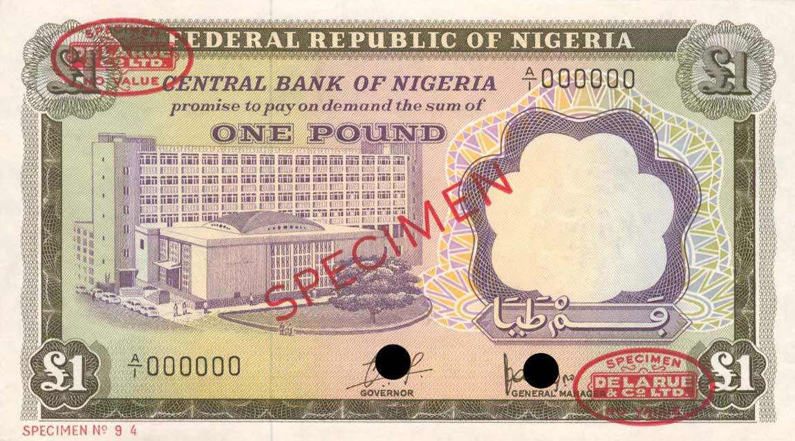 Front of Nigeria p12s: 1 Pound from 1968