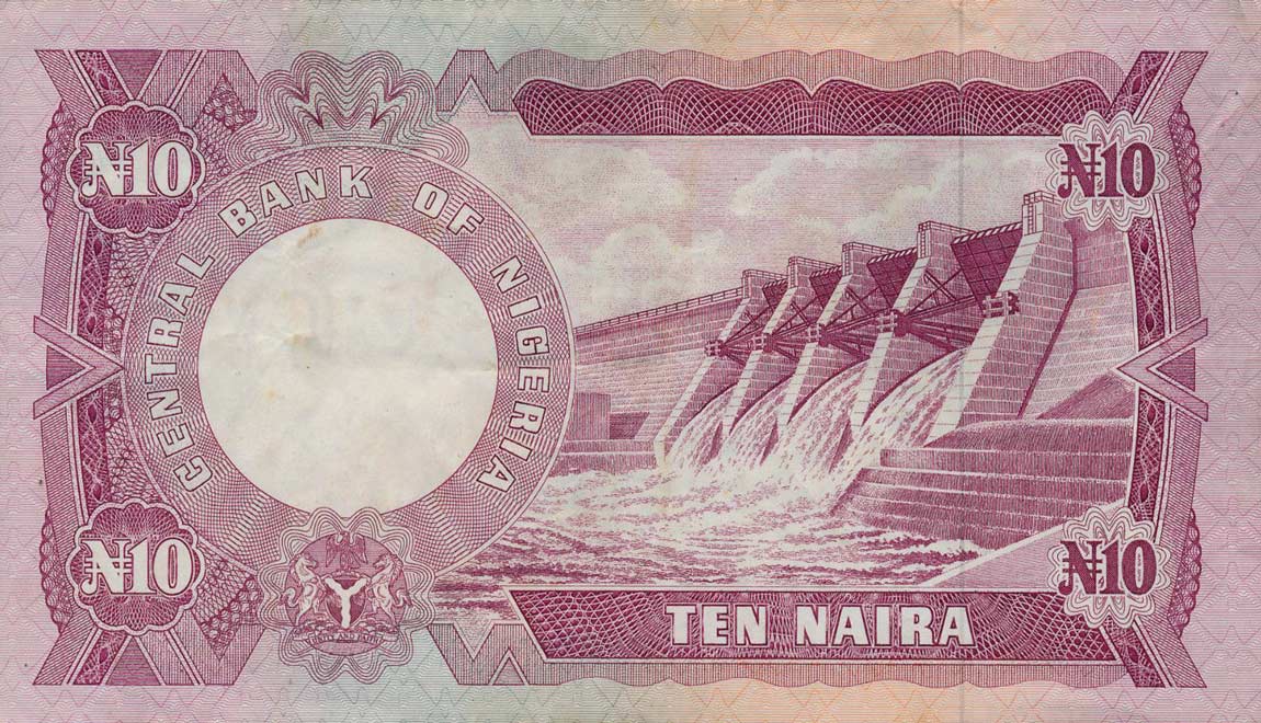 Back of Nigeria p17d: 10 Naira from 1973