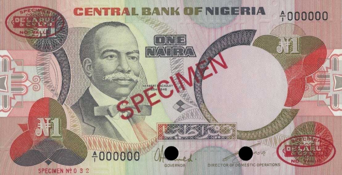Front of Nigeria p23s: 1 Naira from 1984