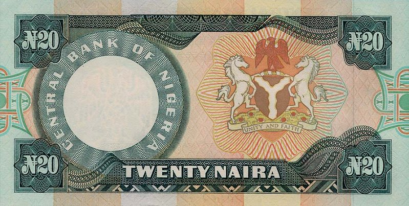 Back of Nigeria p26e: 20 Naira from 1984
