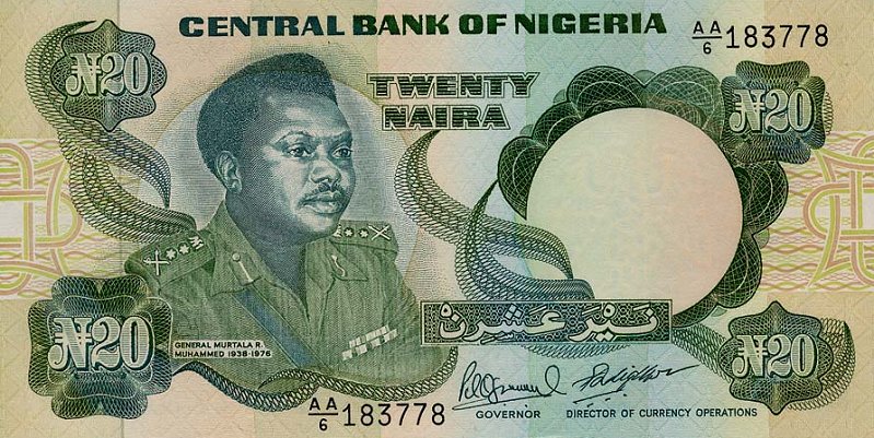 Front of Nigeria p26e: 20 Naira from 1984