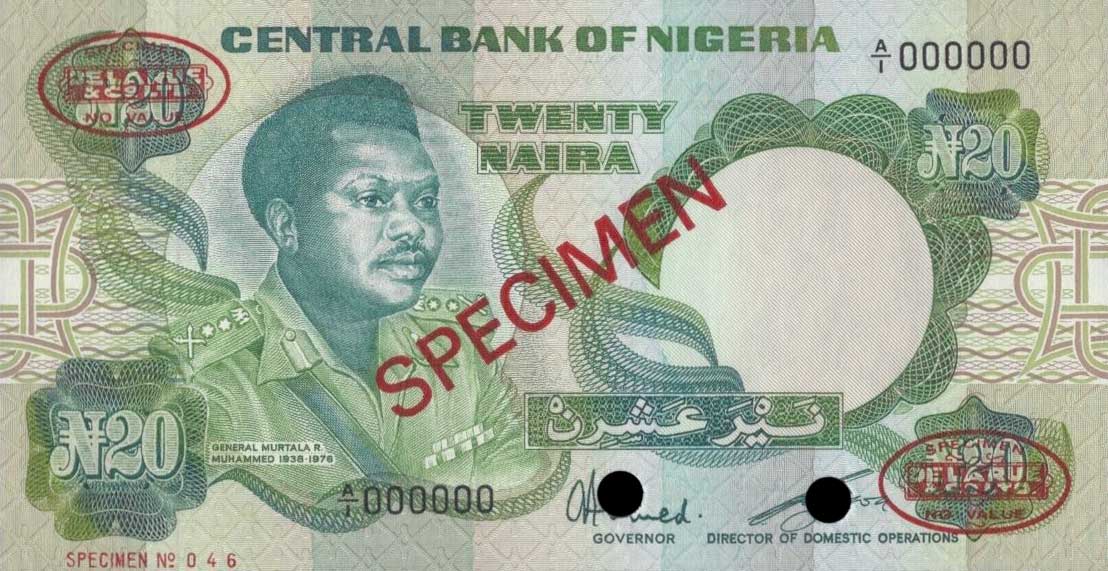 Front of Nigeria p26s: 20 Naira from 1984