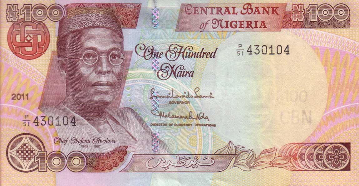 Front of Nigeria p28k: 100 Naira from 2011