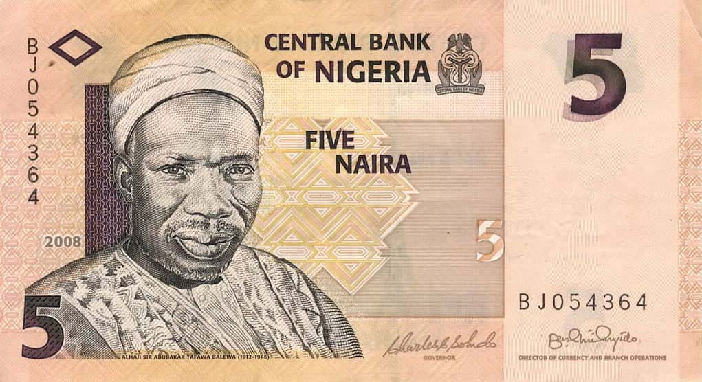Front of Nigeria p32c: 5 Naira from 2008