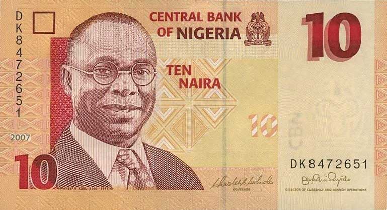 Front of Nigeria p33b: 10 Naira from 2007