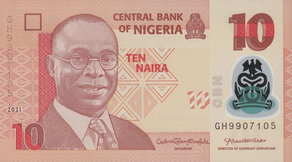 Front of Nigeria p39l: 10 Naira from 2021