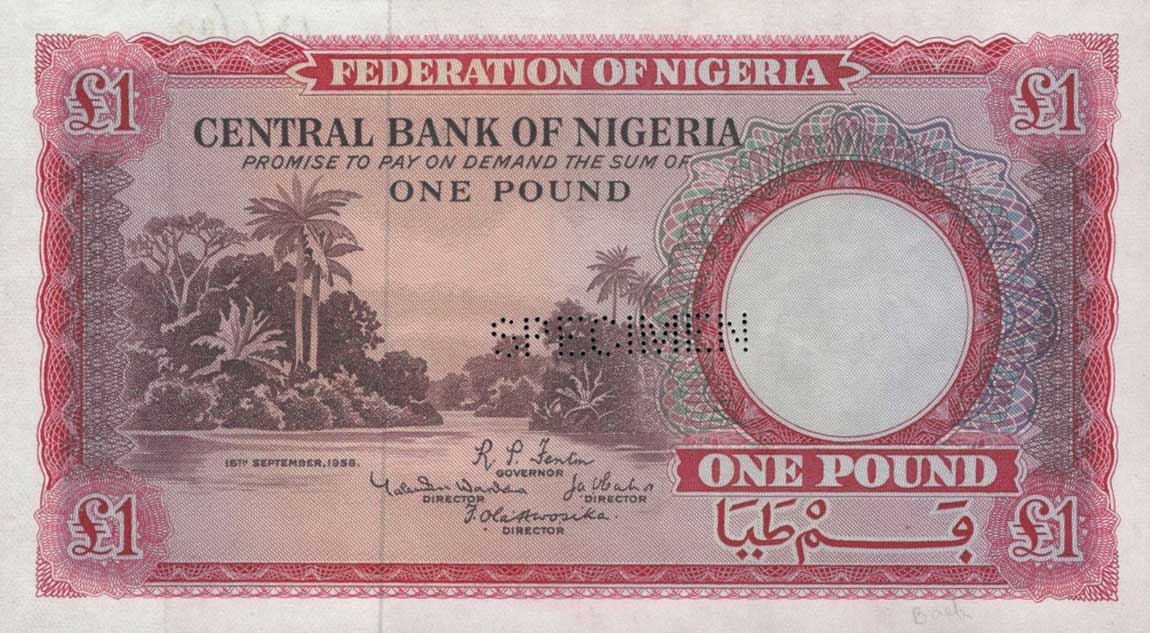 Front of Nigeria p4s: 1 Pound from 1958