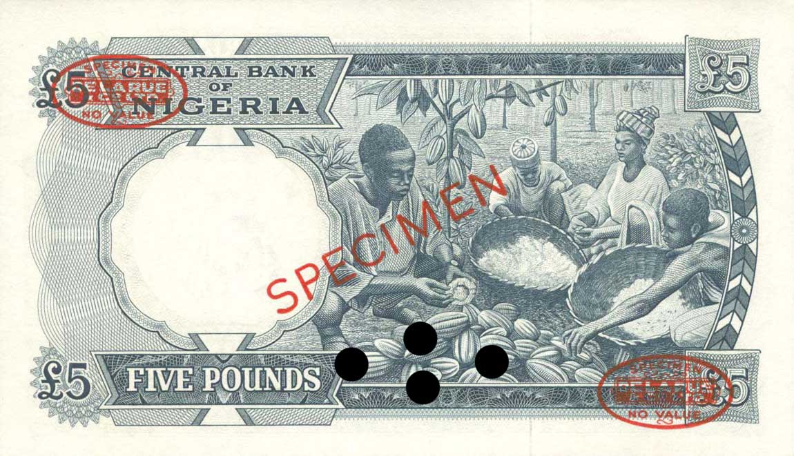 Back of Nigeria p9s: 5 Pounds from 1967