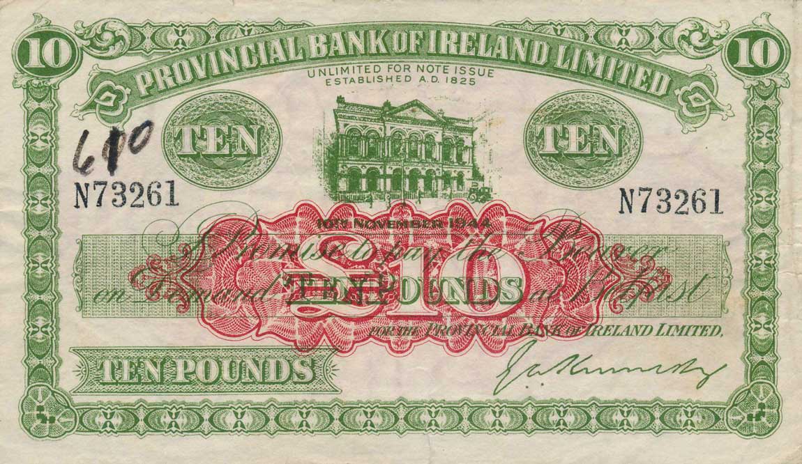 Front of Northern Ireland p237a: 10 Pounds from 1938