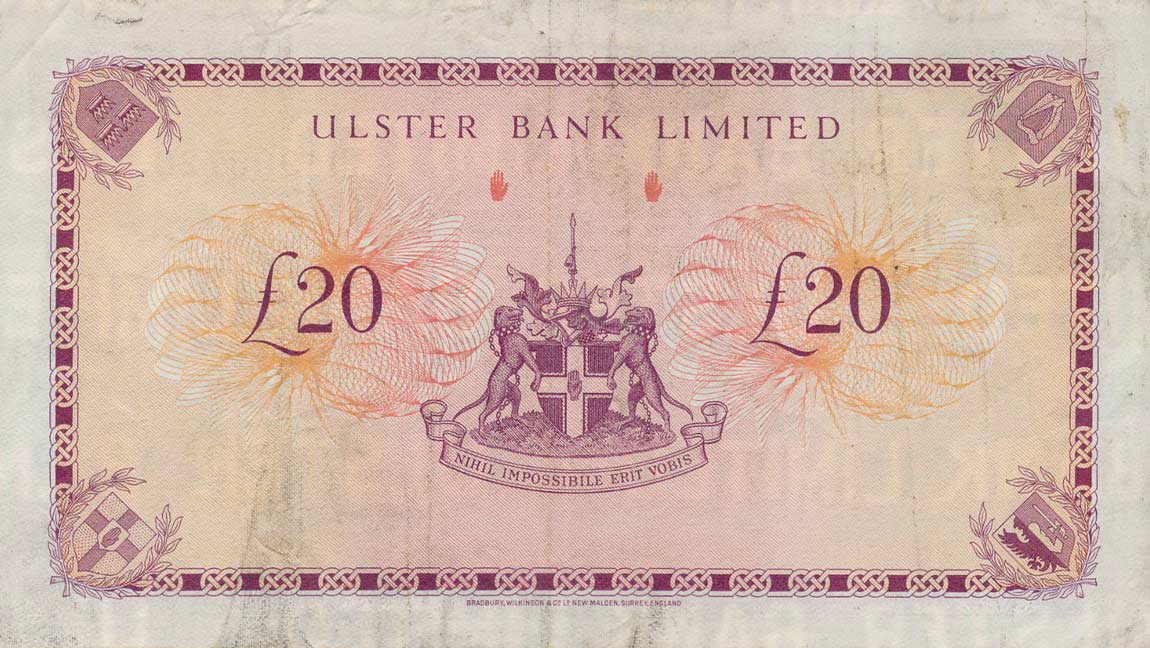 Back of Northern Ireland p328c: 20 Pounds from 1982