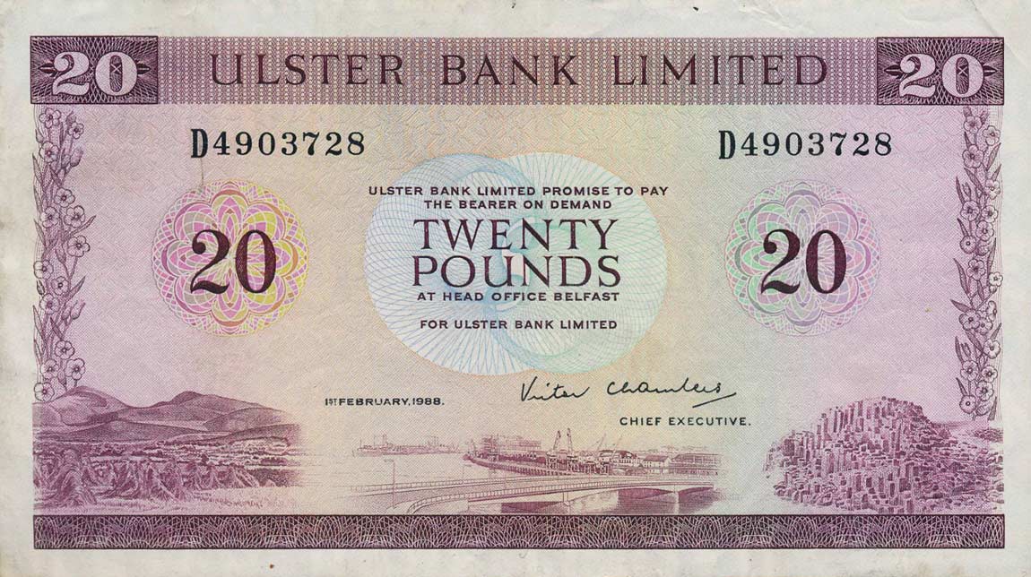 Front of Northern Ireland p328c: 20 Pounds from 1982