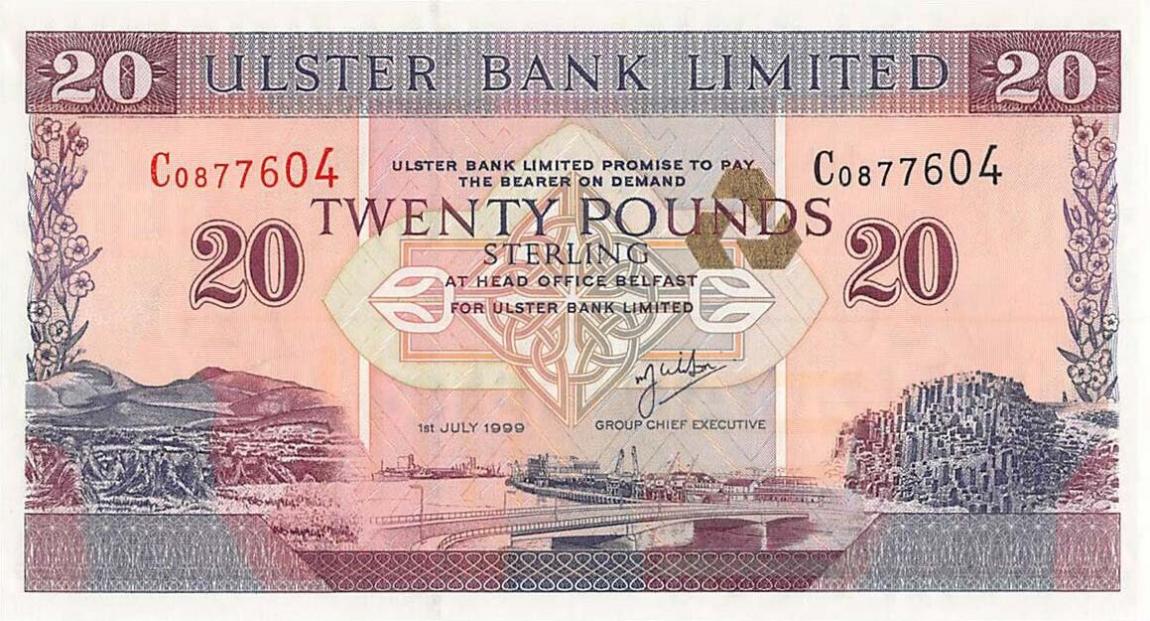 Front of Northern Ireland p337b: 20 Pounds from 1999