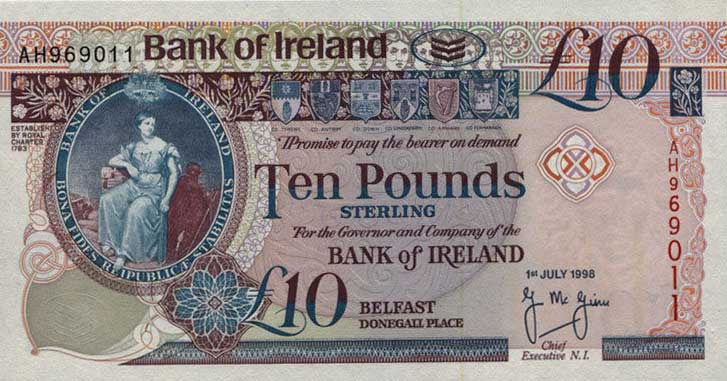 Front of Northern Ireland p75b: 10 Pounds from 1998