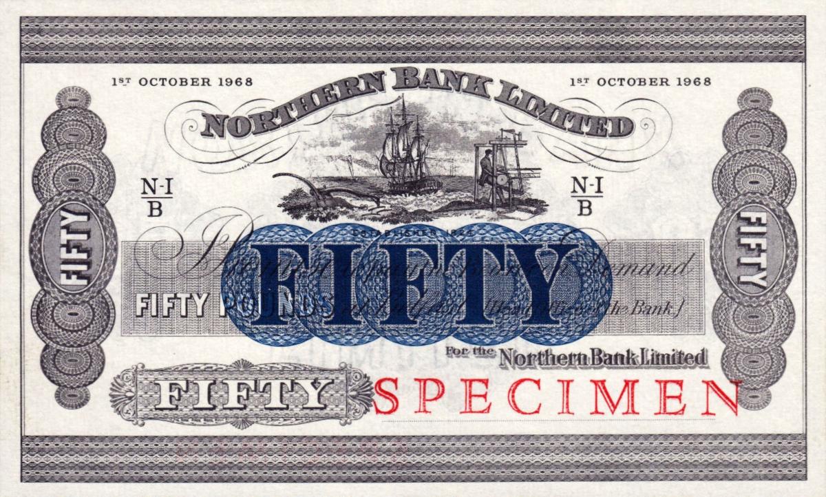 Front of Northern Ireland p185s: 50 Pounds from 1968